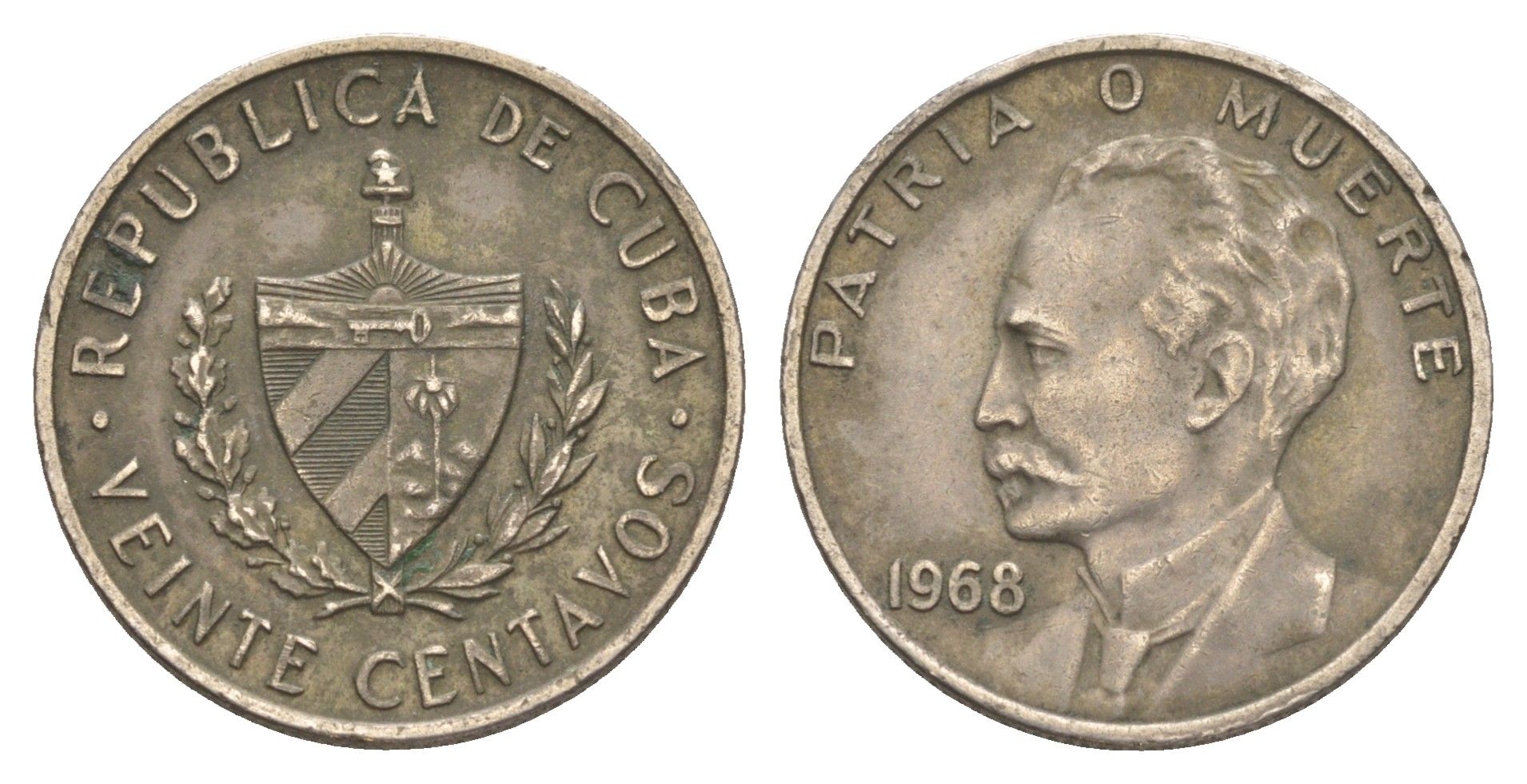 Куба 20 сентаво 1968 Хосе Марти KM 31, Y 25, Schoen 29 медно-никель 4163-635