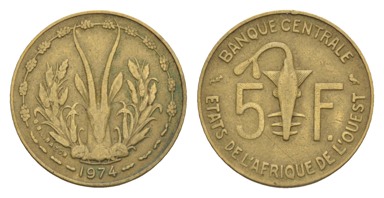 Западная Африка (BCEAO) 5 франков 1974 KM 2a медь алюминий никель 4655-768