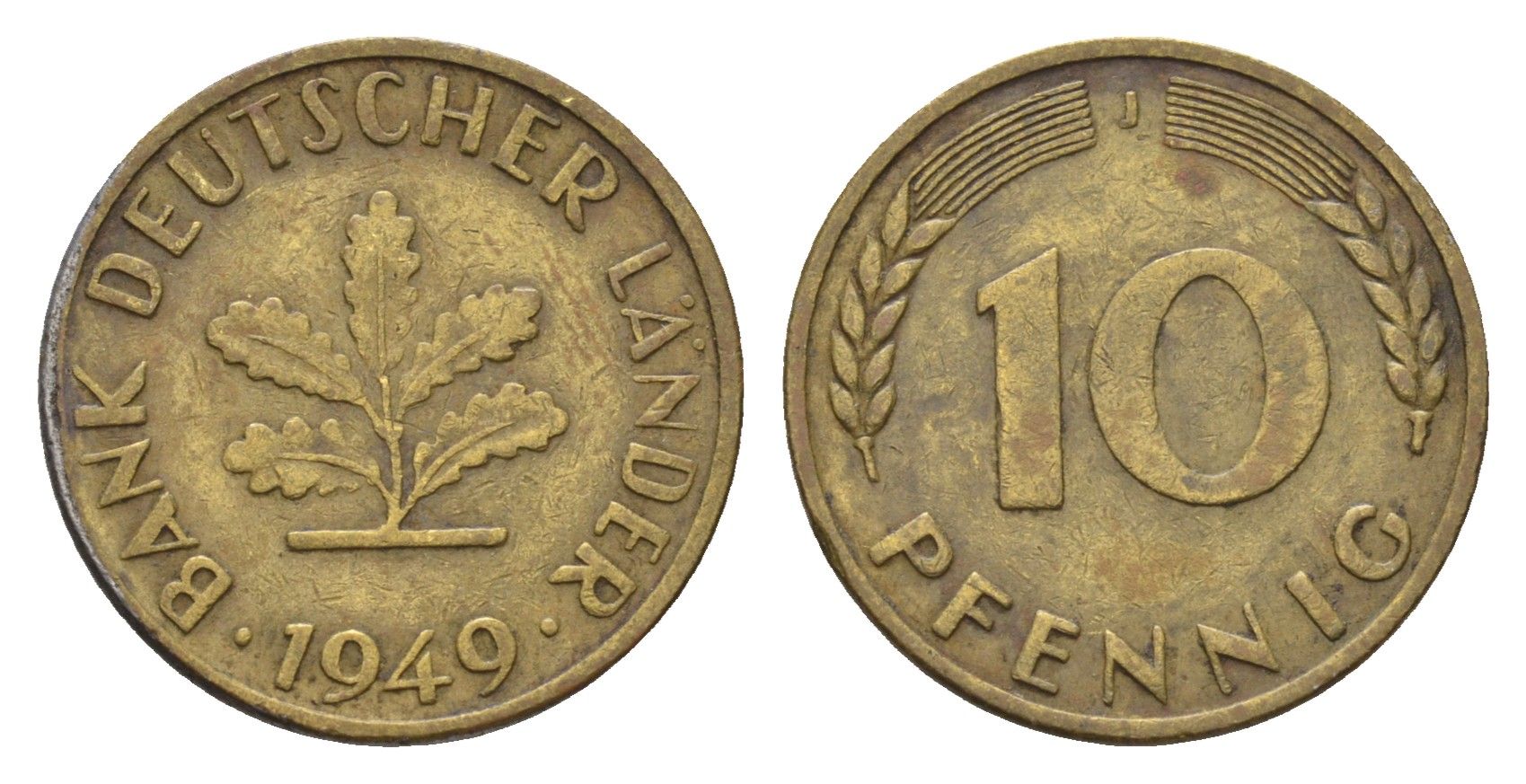 ФРГ 10 пфеннигов 1949 J KM 103, J. 378 сталь плакированная латунью 4618-1144