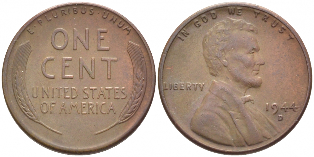 США 1 ЦЕНТ 1944 D ЛИНКОЛЬН KM А132 медь цинк 105-1113
