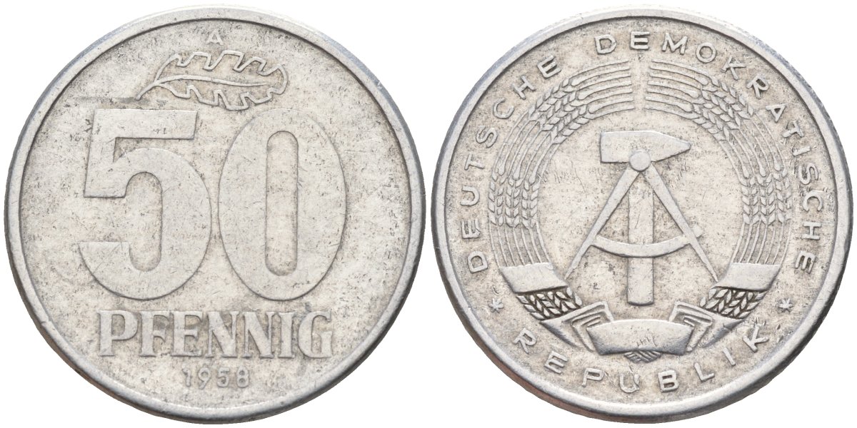 ГДР 50 пфеннигов 1958 A KM 12.1 алюминий 4143-752