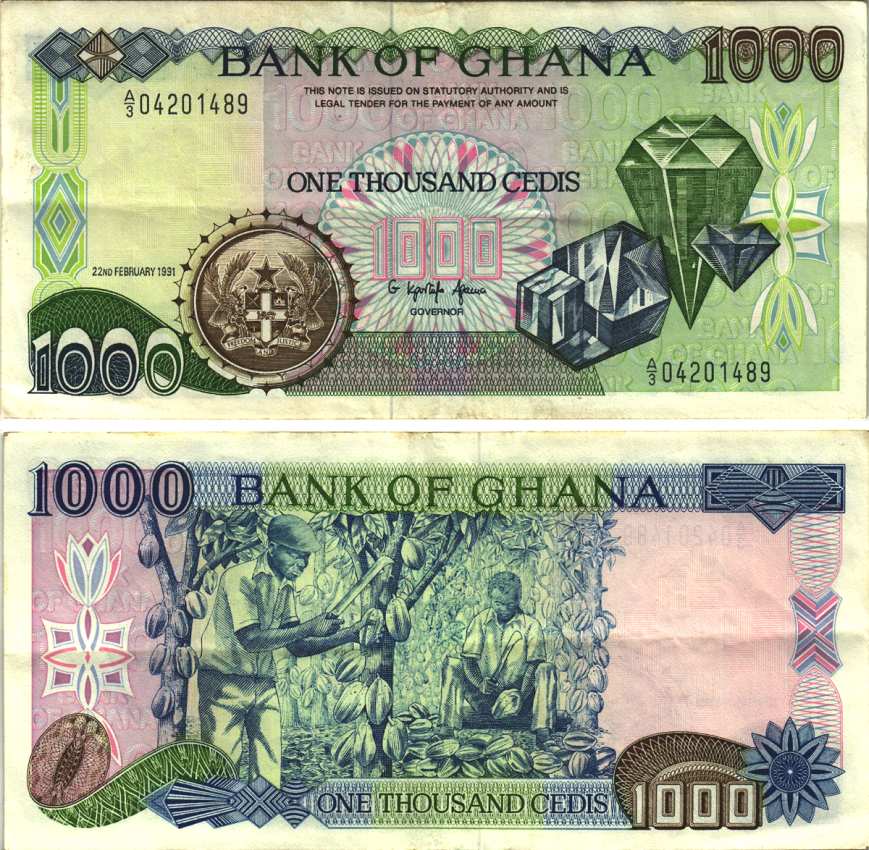 Гана 1000 седи 1991 22 февраля 1991 Pick 29а бумага 7116-20-1-2