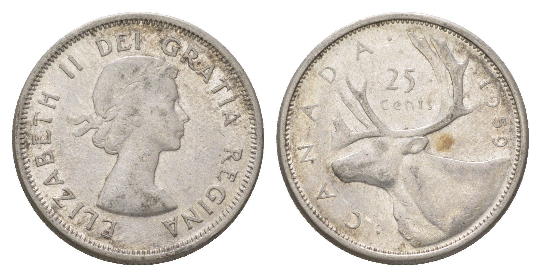 Канада 25 центов 1959 Елизавета II (1952-2022), олень KM 52 серебро aUNC 4622-832