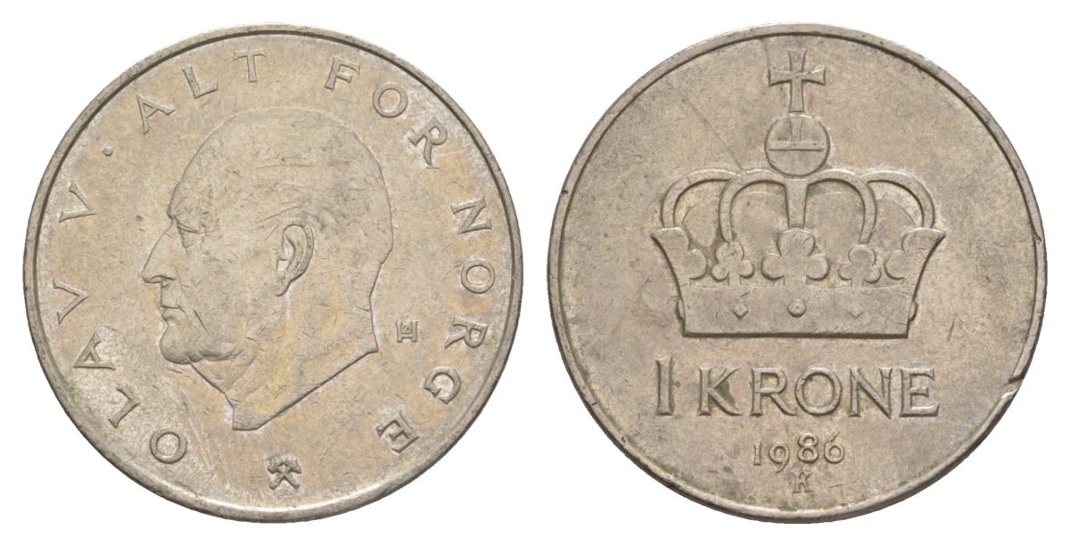 Норвегия 1 крона 1986 Улаф V (1957-1991) KM 419 медно-никель 4635-724