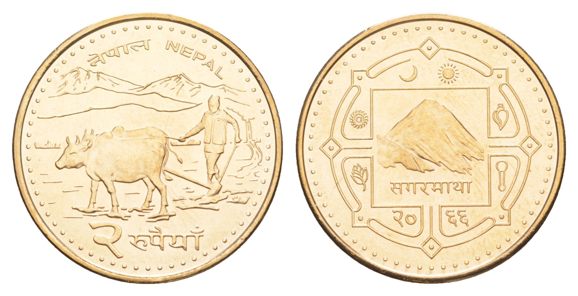 Непал 2 рупии 2009 BS 2066 KM 1188 сталь плакированная латунью UNC 4642-622