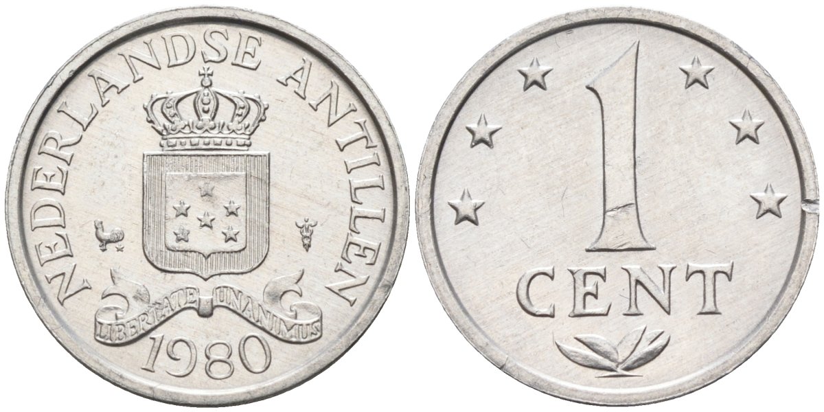 Нидерландские Антилы 1 цент 1980 Беатрикс (1980-2013) KM 8а алюминий UNC 4585-949