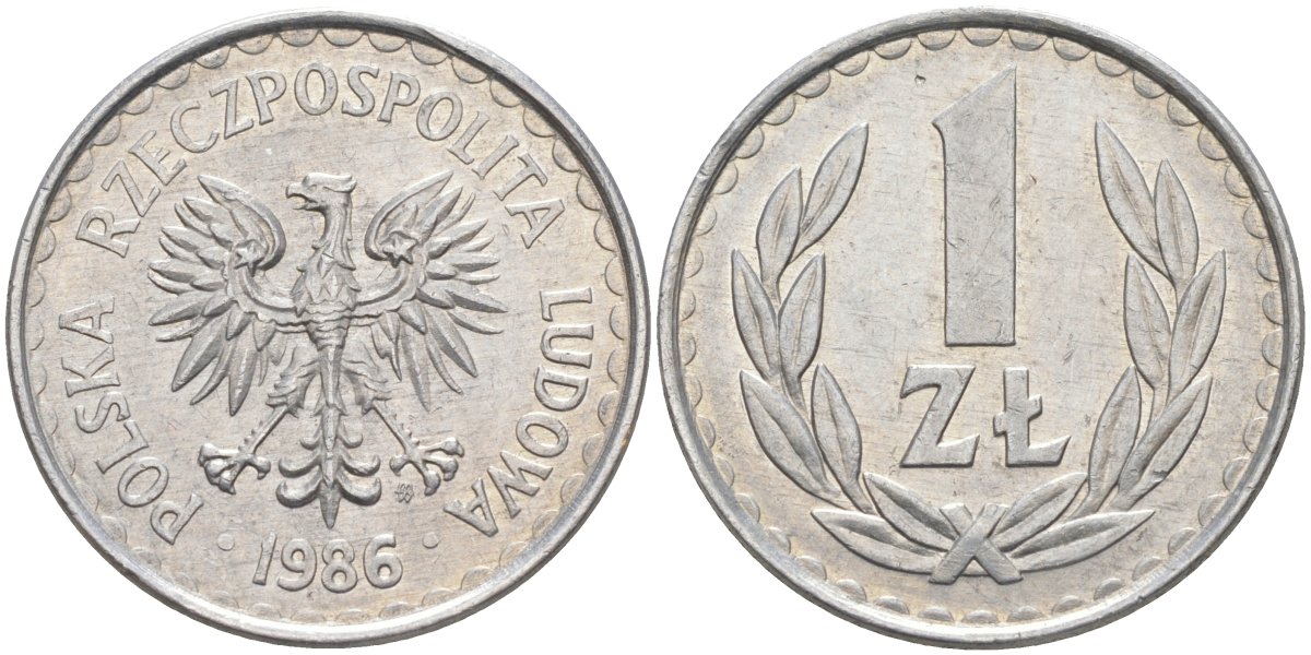 Польша 1 злотый 1986 MW KM 49.2 алюминий 3856-1142