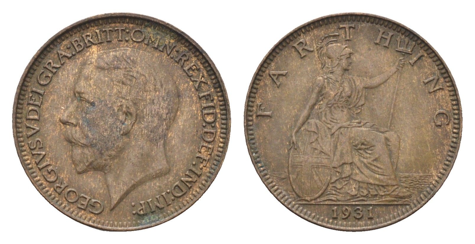 Великобритания 1 фартинг 1931 Георг V (1910-1936) KM 825, Spink 4061 бронза 4664-312