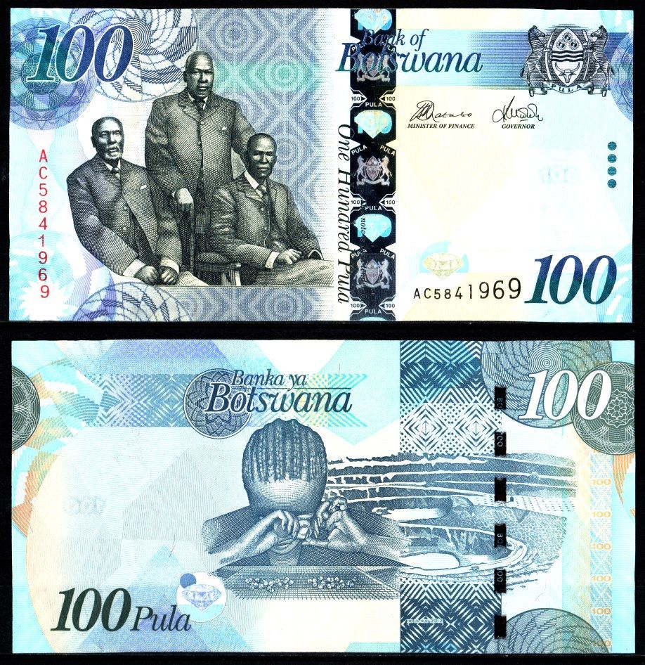 Ботсвана 100 пула 2012 Три вождя, сортировка алмазов, алмазные рудники Pick 33 с бумага UNC (пресс) 2197-37-1-1