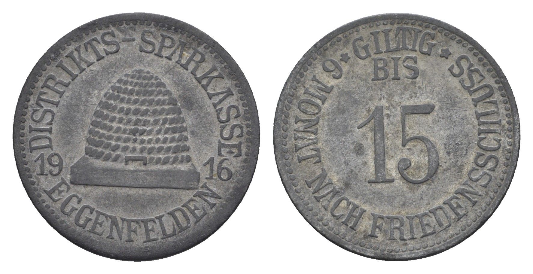 Эггенфельден 15 пфеннигов 1916 районная сберегательная касса Funck 109.3 цинк 4548-857