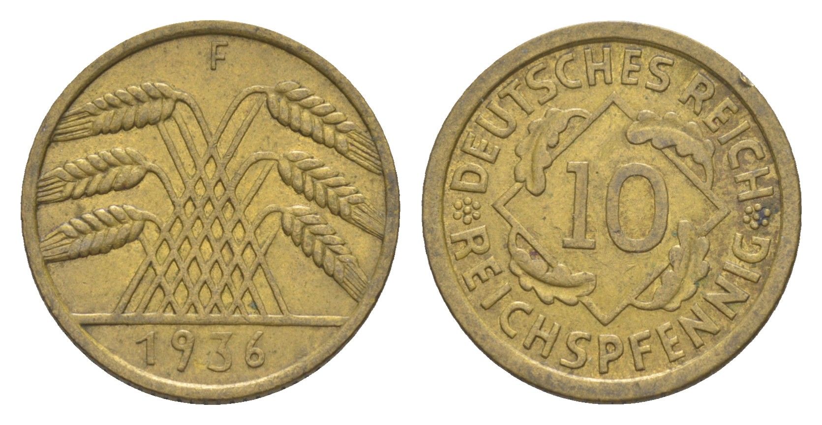 Германия 10 рейхспфеннигов 1936 F KM 40, J. 317 алюминиевая бронза 4549-1065