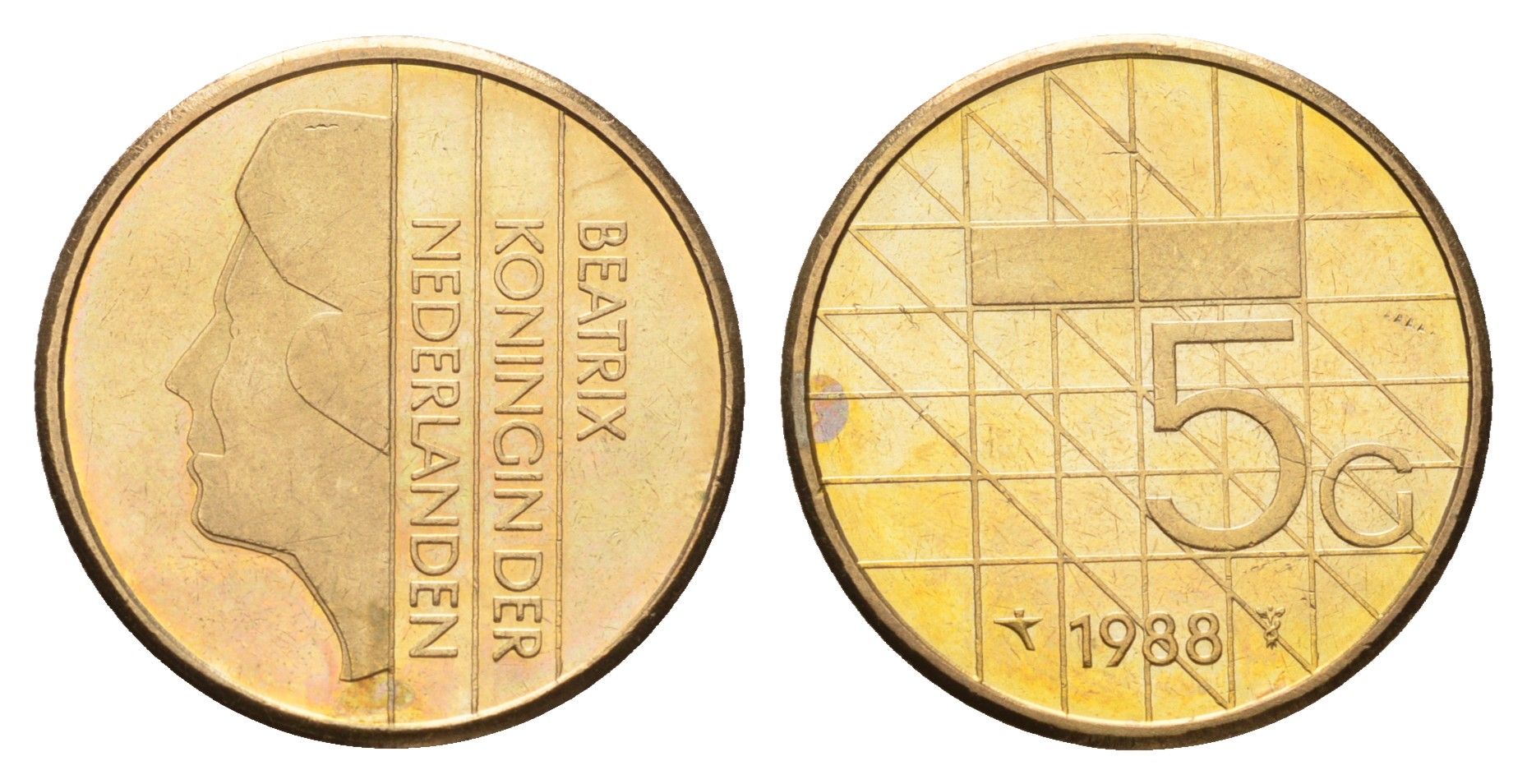 Нидерланды 5 гульденов 1988 Беатрикс (1980-2013) KM 210 никель плакированный бронзой UNC 83-1917