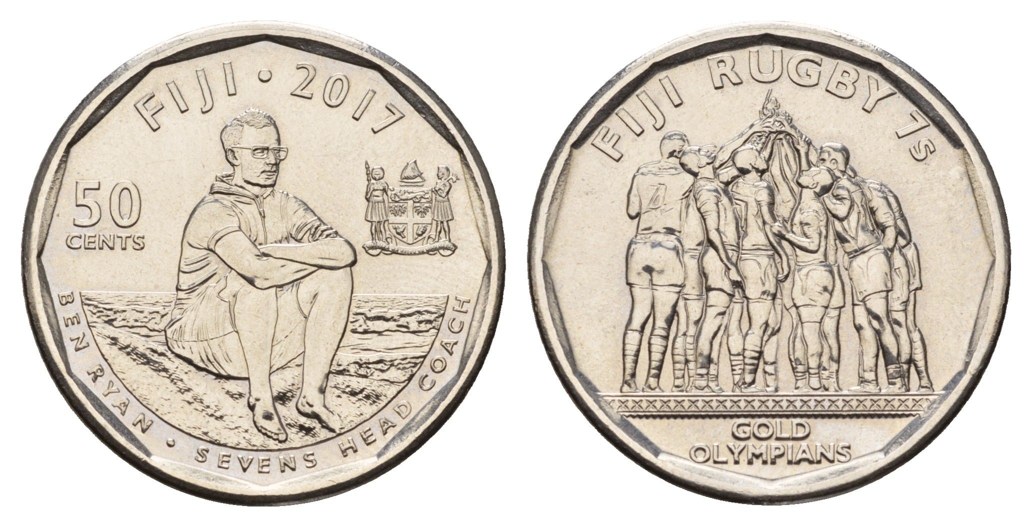 Фиджи 50 центов 2017 Команда Фиджи по регби-7 чемпионы Олимпиады 2016 KM 528 сталь плакированная никелем UNC 4119-551
