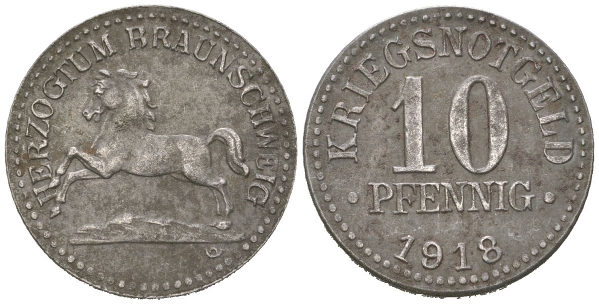 Брауншвейг 10 пфеннигов 1918 Funck 56.2A, Men05 3454.3, Men18 4388.3, Jeger 3a железо 99-927