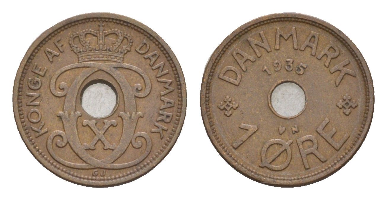 Дания 1 эре 1935 N, Кристиан X (1912-1947) KM 826 бронза 4658-151