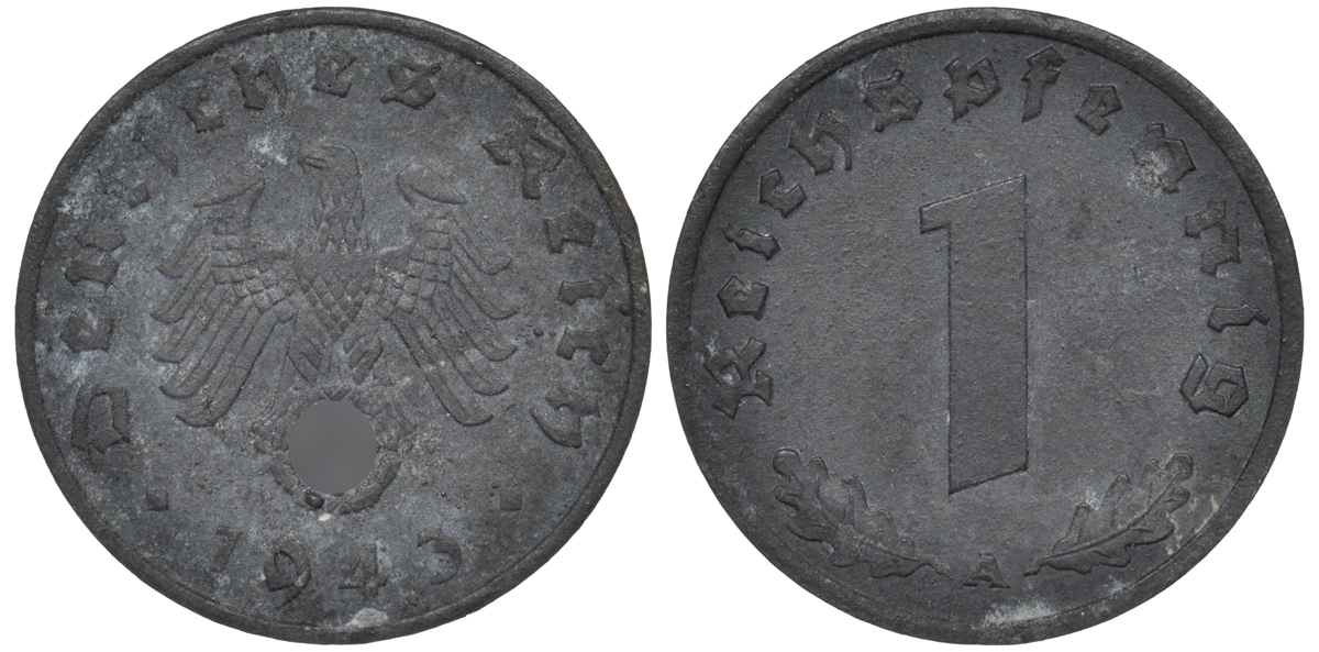 Германия 1 рейхспфенниг 1943 A KM 97, J. 369 цинк 4519-757