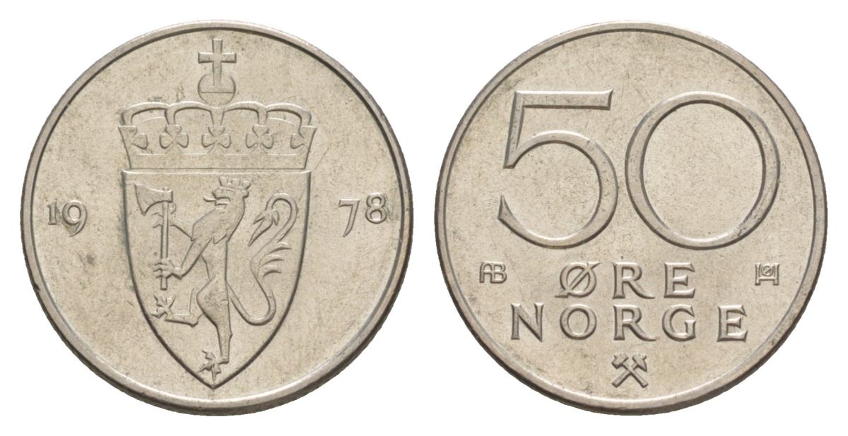 Норвегия 50 эре 1978 Улаф V (1957-1991) KM 418 медно-никель UNC 4635-447