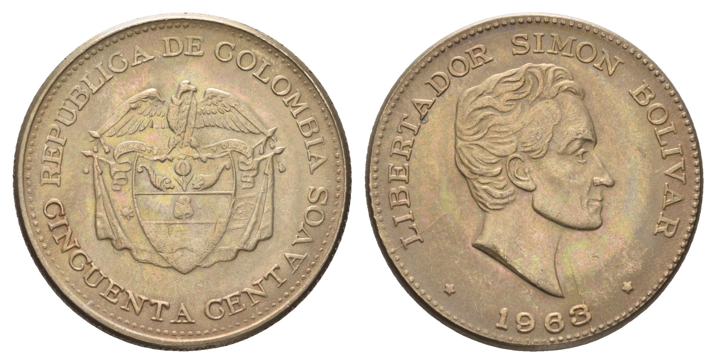 Колумбия 50 сентаво 1963 KM 217 медно-никель UNC 4661-225