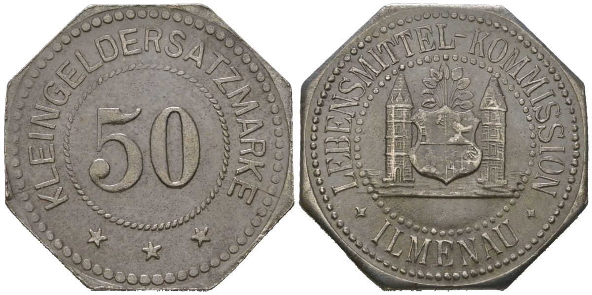 Ильменау (Саксен-Веймар-Айзенах) 50 пфеннингов 1917 Funck 226.2, Men05 12157.2, Men18 15238.2 железо 1515-411