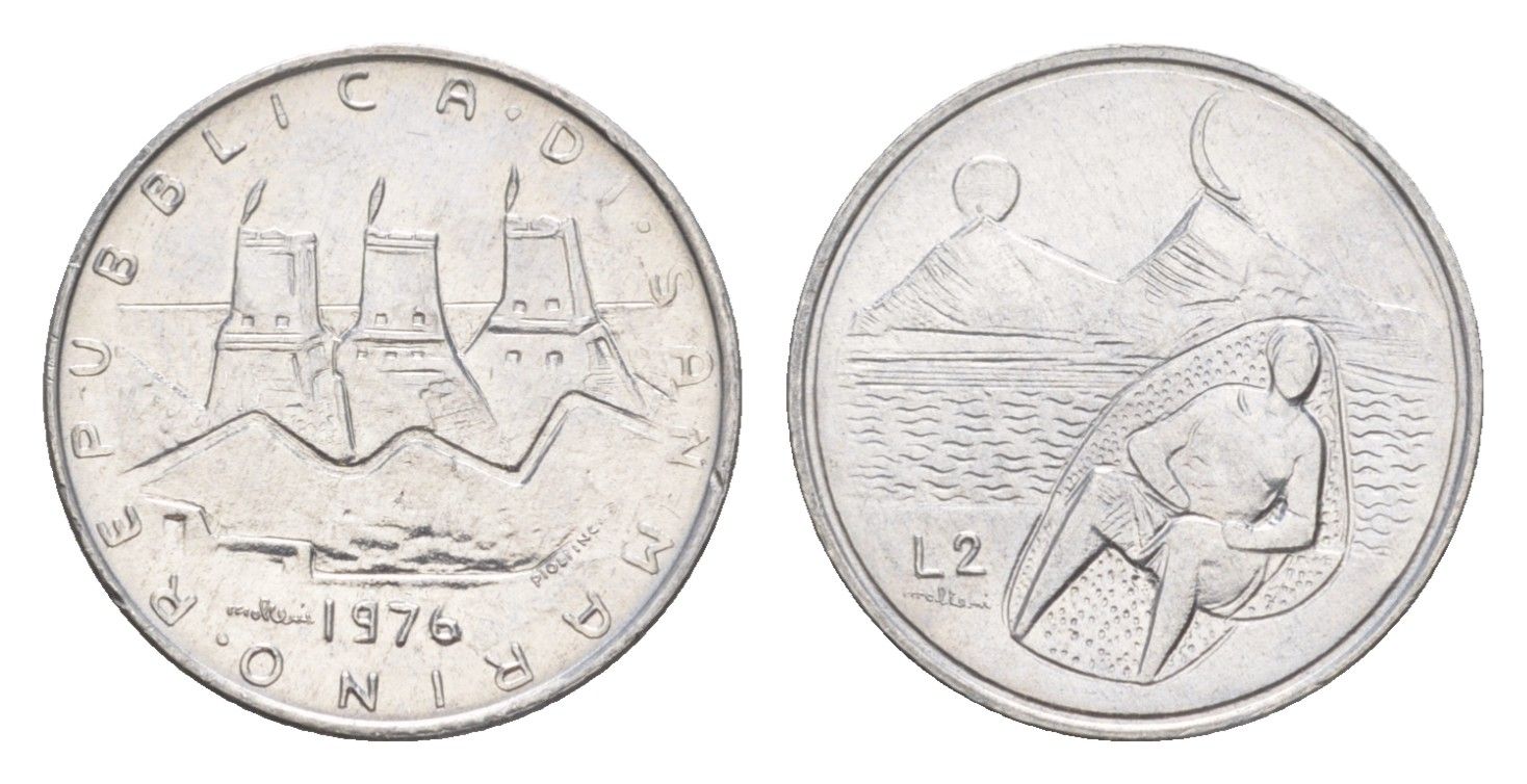 Сан-Марино 2 лиры 1976 Республика KM 52 алюминий UNC 4647-211