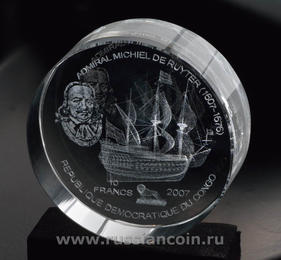Конго 10 франков 2007 парусник, адмирал Рейтер, в коробке KM NEW акрил 2-4-2-17
