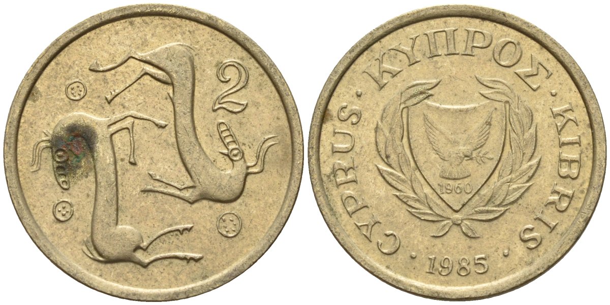 Кипр 2 цента 1985 KM 54.2 никель латунь 4174-1232