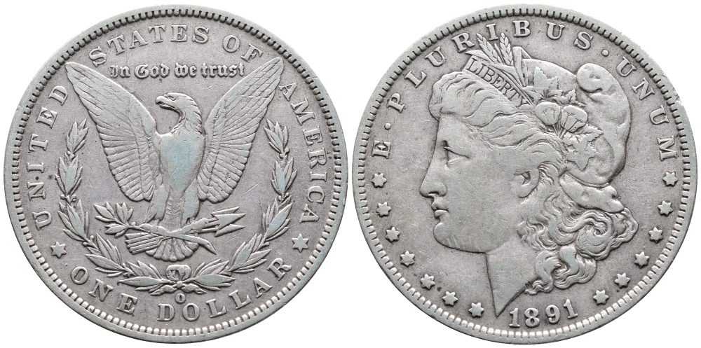 США 1 ДОЛЛАР 1891 O, МОРГАН ДОЛЛАР, МОНДВОР ОРЛЕАН KM 110 серебро 272-1235