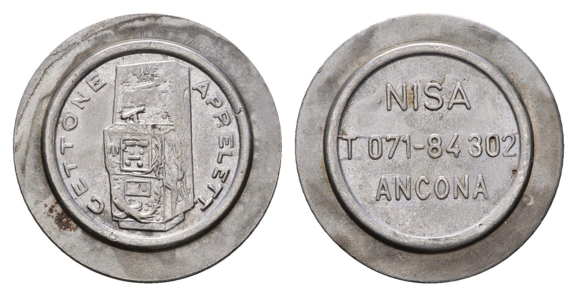 Италия, Анкона жетон для равлечений Sale Giochi диаметр 24 мм, вес 5,2 гр нержавеющая сталь 4670-844