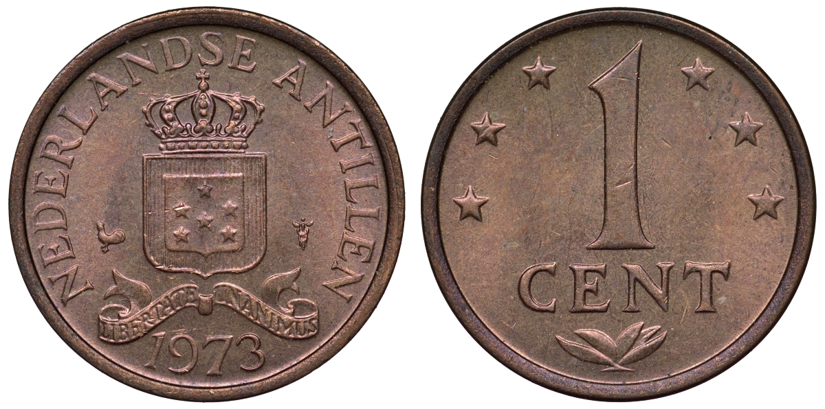 Нидерландские Антилы 1 цент 1973 Юлиана (1948-1980) KM 8 бронза UNC 4118-932