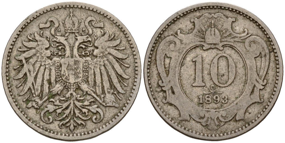 Австрия 10 геллеров 1893 Франц Иосиф I (1848-1916) KM 2802 никель 4154-849