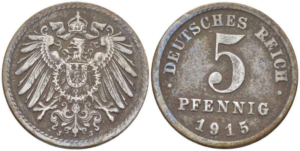 Германия 5 пфеннигов 1915 J KM 19, J. 297, Weege 5 железо 206-669