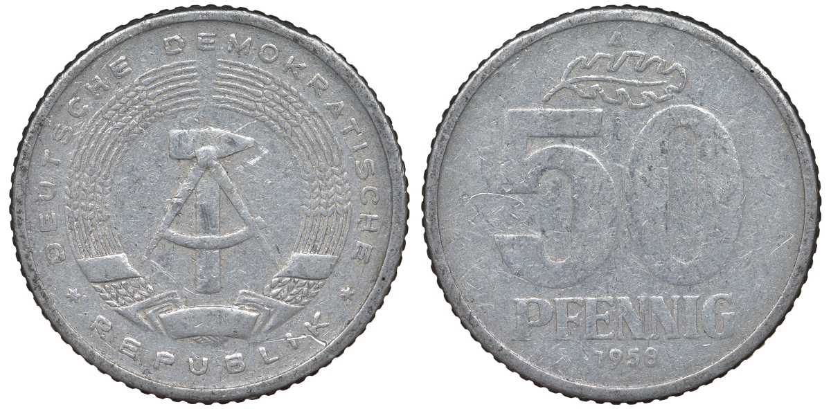 ГДР 50 ПФЕННИГОВ 1958 алюминий 62-633