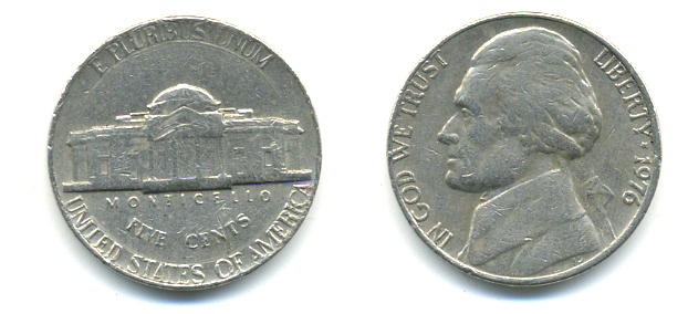 США 5 ЦЕНТОВ 1976 ДЖЕФФЕРСОН KM А192 медно-никель 86-552