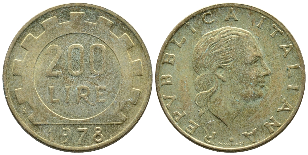 Италия 200 лир 1978 R, шестерня KM 105 алюминиевая бронза 3459-152