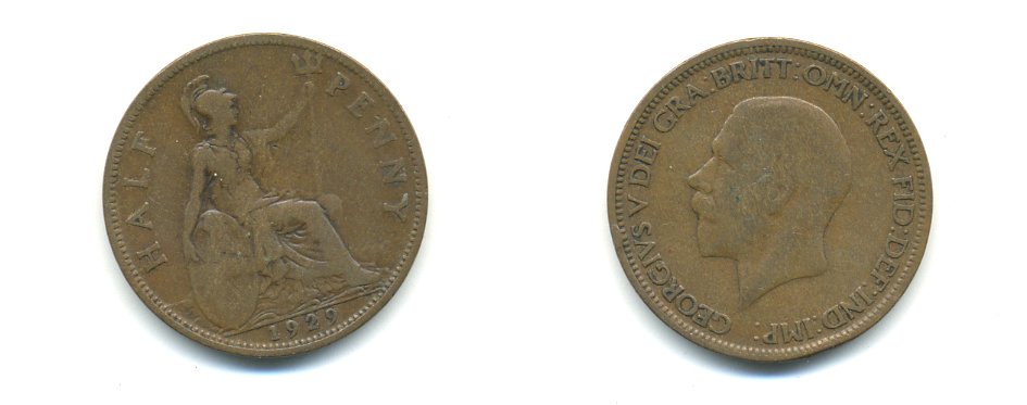 Великобритания 1/2 пенни 1929 Георг V (1910-1936) KM 837 Spink 4058 бронза 59-923