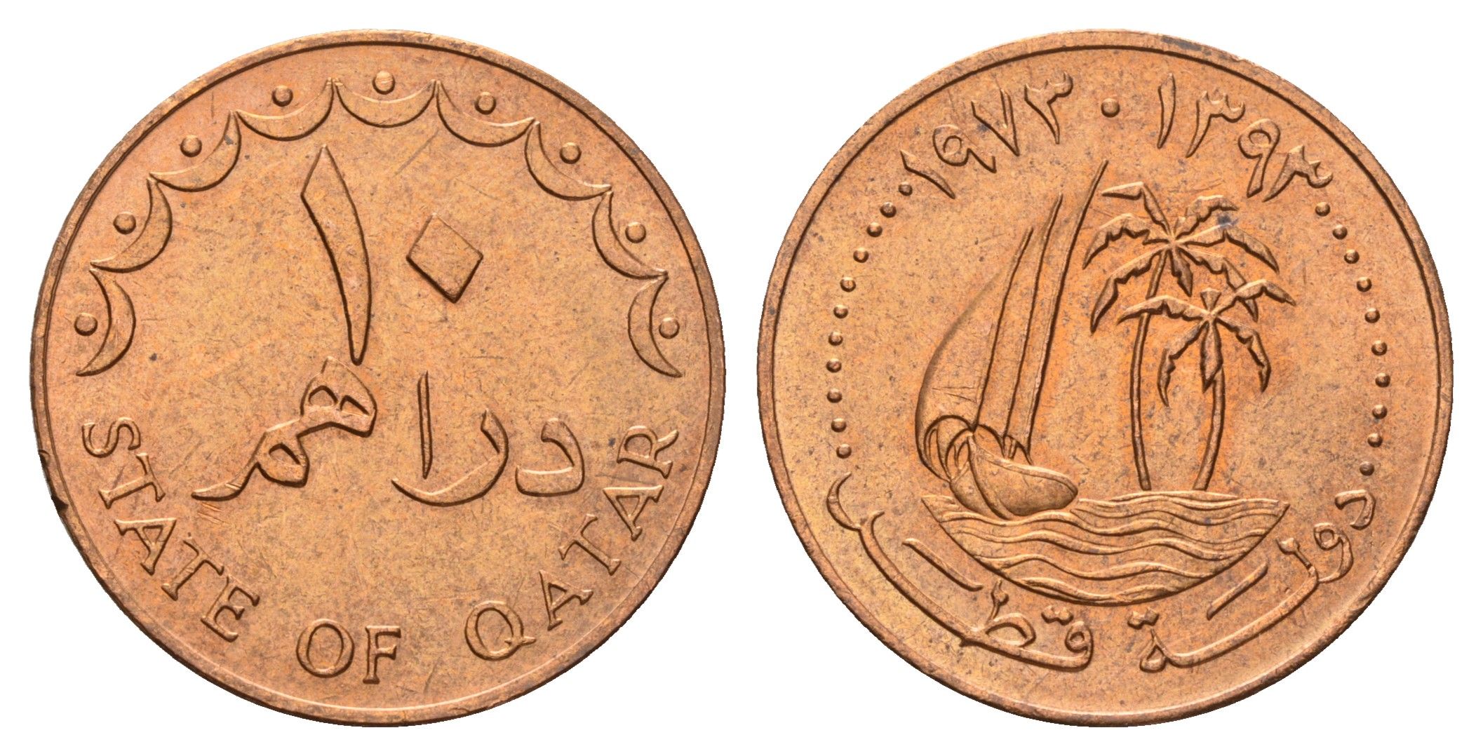 Катар 10 дирхамов 1973 KM 1 бронза UNC 34-625