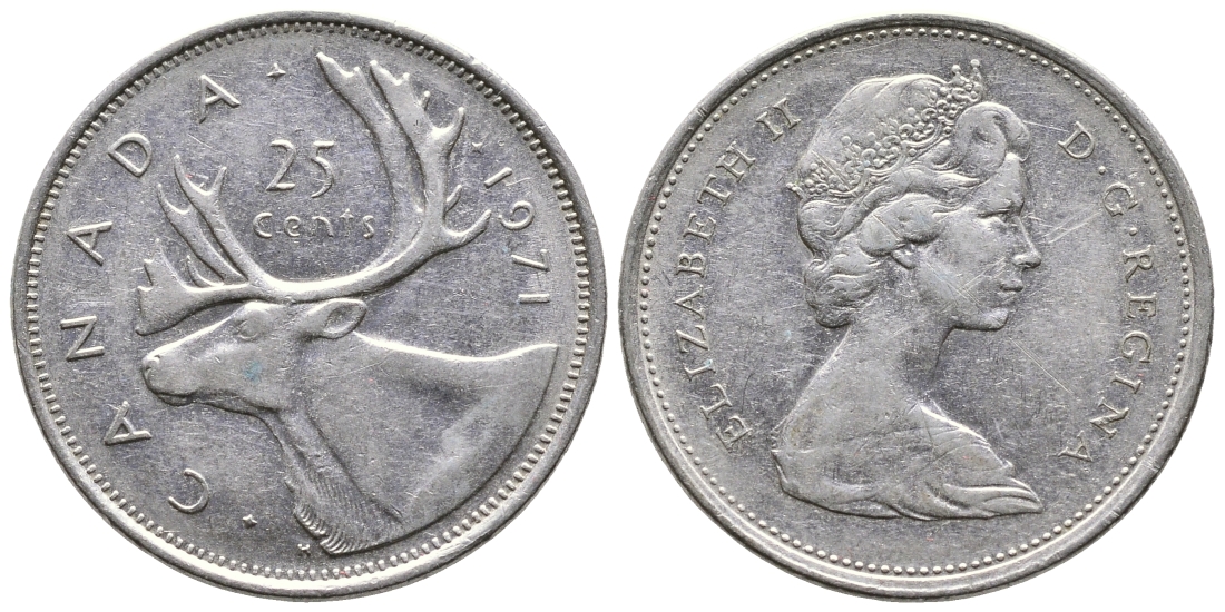 Канада 25 центов 1971 Елизавета II (1952-2022), олень KM 62 b никель 4364-2027