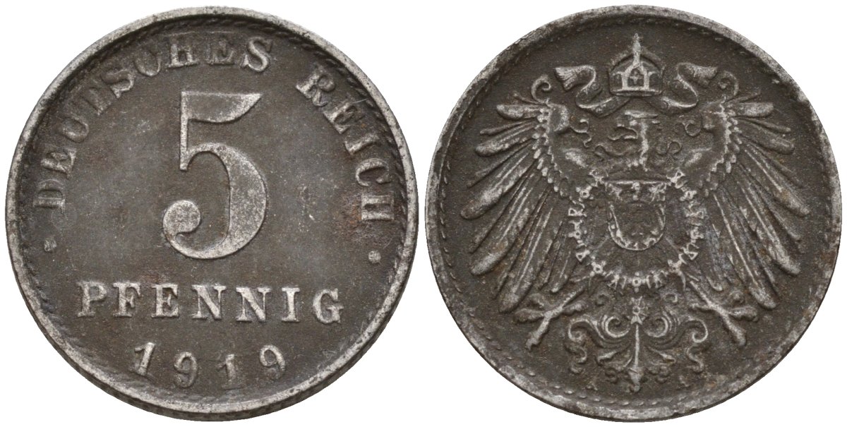Германия 5 пфеннигов 1919 A KM 19, J. 297 железо 4151-624