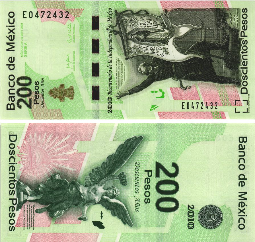 Мексика 200 песо 2008 (2010) 200 лет независимости Мексики, серия A, префикc E Pick 129e бумага UNC- 00-00