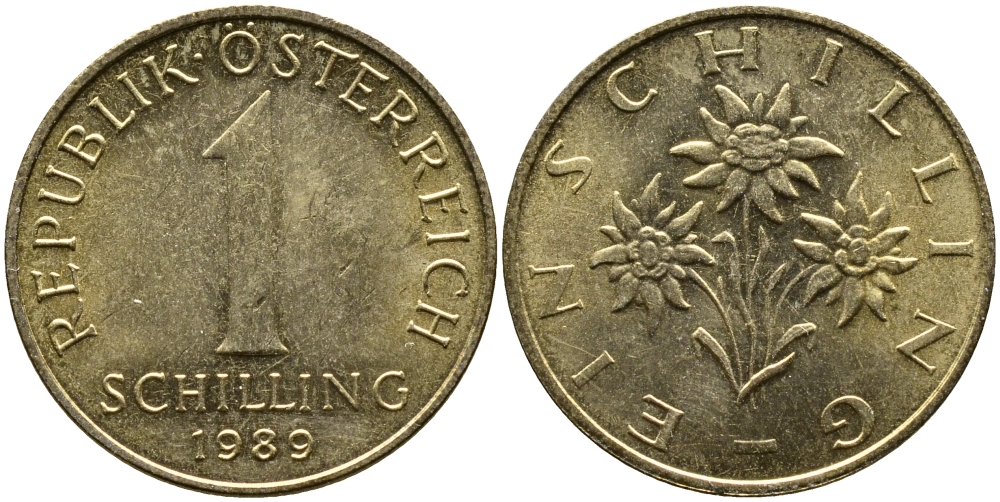 АВСТРИЯ 1 ШИЛЛИНГ 1989 KM 2886 алюминиевая бронза 4388-1242