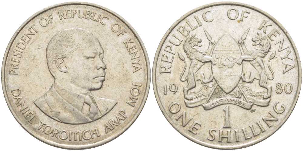 Кения 1 шиллинг 1980 Дэниэл арап Мои KM 20 медно-никель 119-922