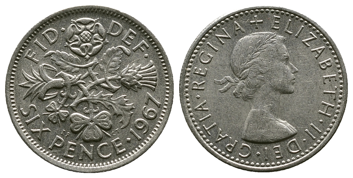 Великобритания 6 пенсов 1967 Елизавета II (1952-2022) KM 903, Spink 4149 медно-никель 4381-864