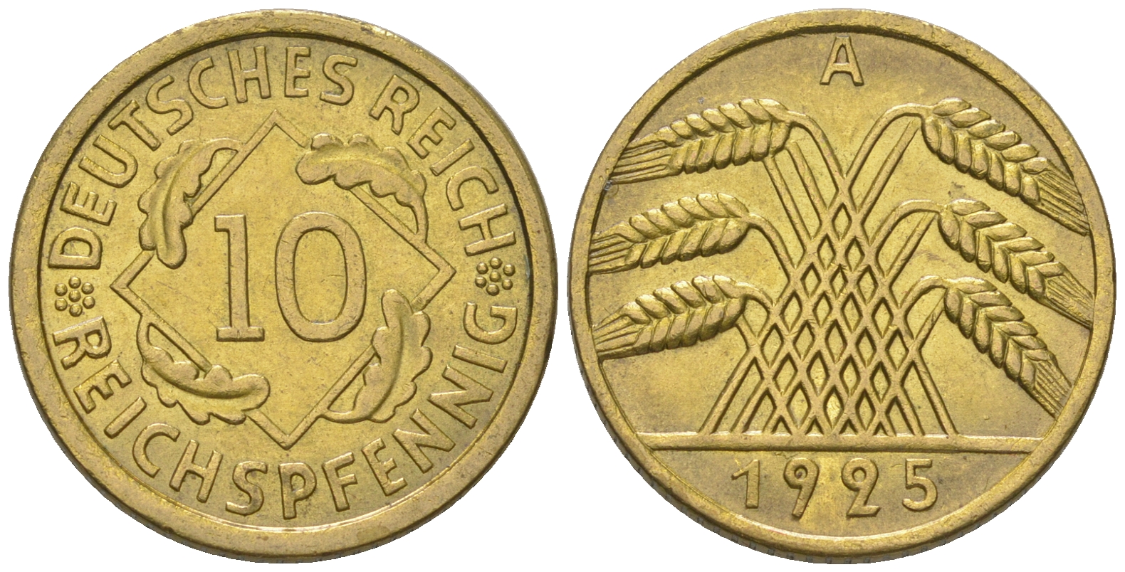 Германия 10 рейхспфеннигов 1925 A KM 39 алюминиевая бронза 4175-344