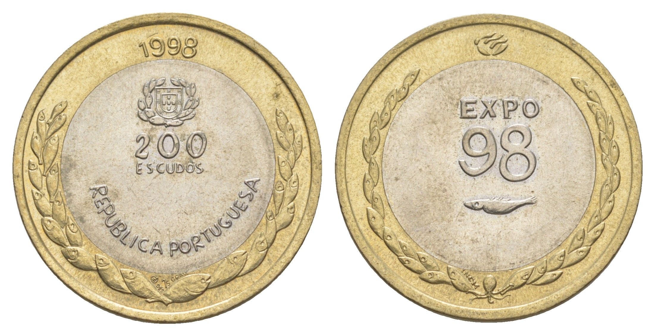 Португалия 200 эскудо 1998 Международный год океана - ЭКСПО, 1998 KM 706 биметалл UNC 4631-1237