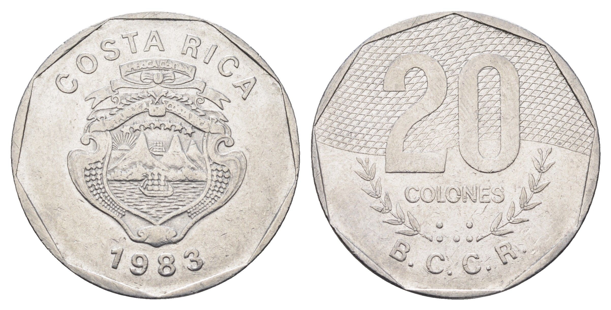 Коста-Рика 20 колонов 1983 год-тип KM 216.1 нержавеющая сталь 4661-1126