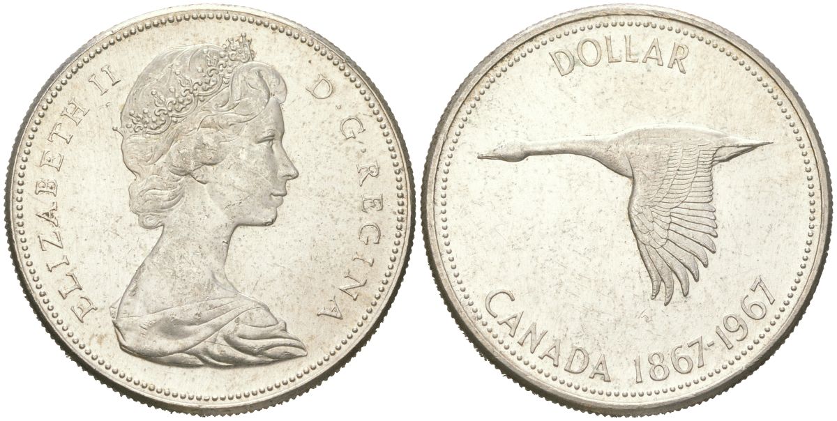 Канада 1 доллар 1967 100 лет Конфедерации Канада KM 70 серебро aUNC 00-1067-2-64