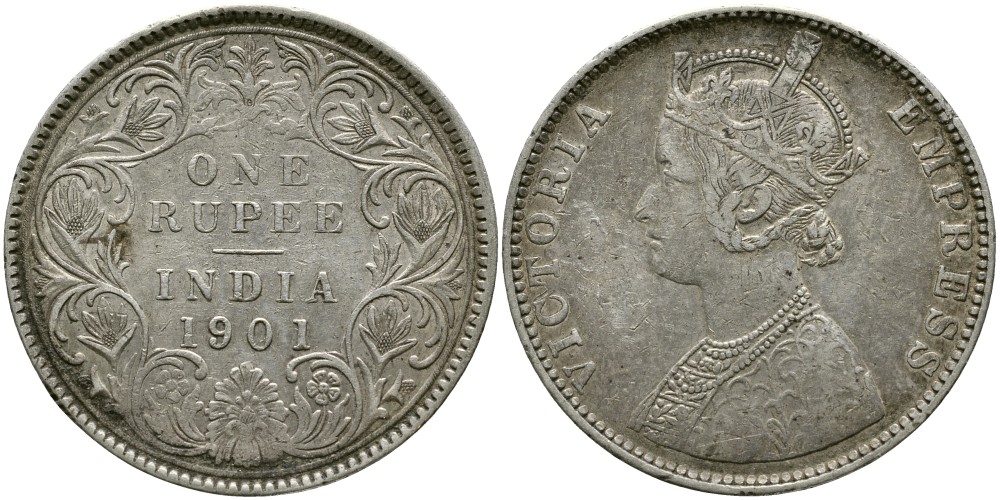 Индия, Британская 1 рупия 1901 Виктория (1837-1901) KM 492 серебро 1519-1344