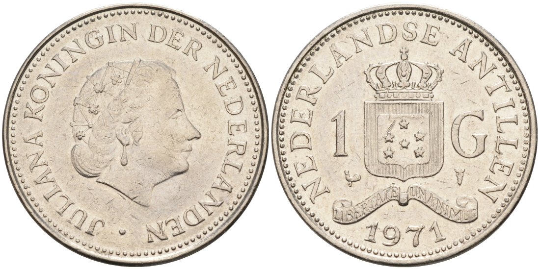 Нидерландские Антилы 1 гульден 1971 Юлиана (1948-1980) KM 12 никель 88-1111