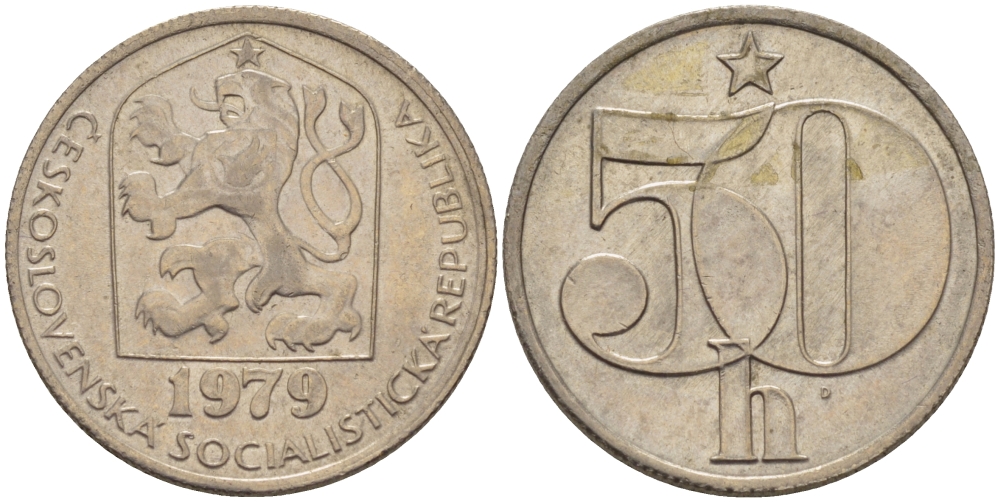 ЧЕХОСЛОВАКИЯ 50 ГЕЛЛЕРОВ 1979 СОЦИАЛИСТИЧЕСКАЯ РЕСПУБЛИКА KM 89 медно-никель 4385-735