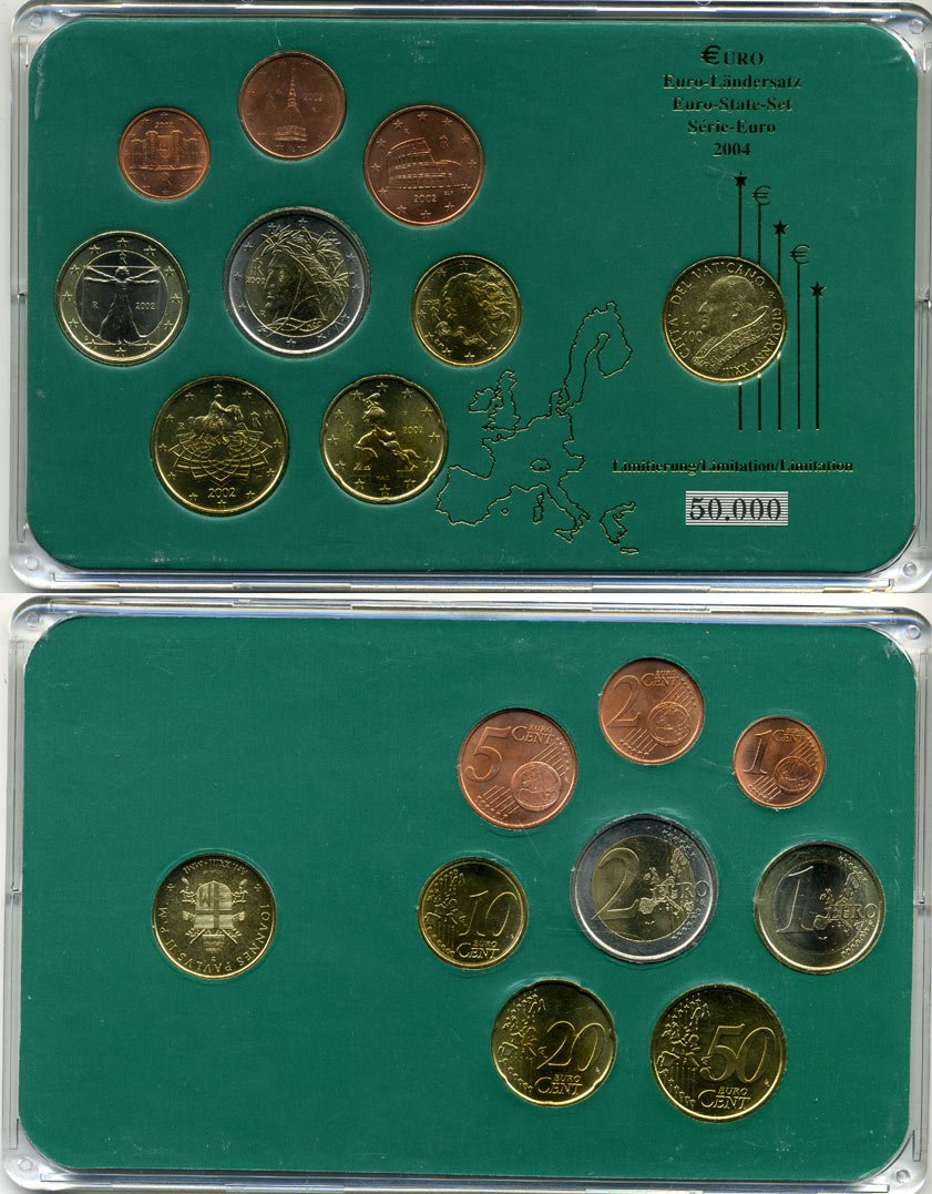 Италия евронабор из 8 монет + Ватикан 100 лир UNC 7-4-1-33